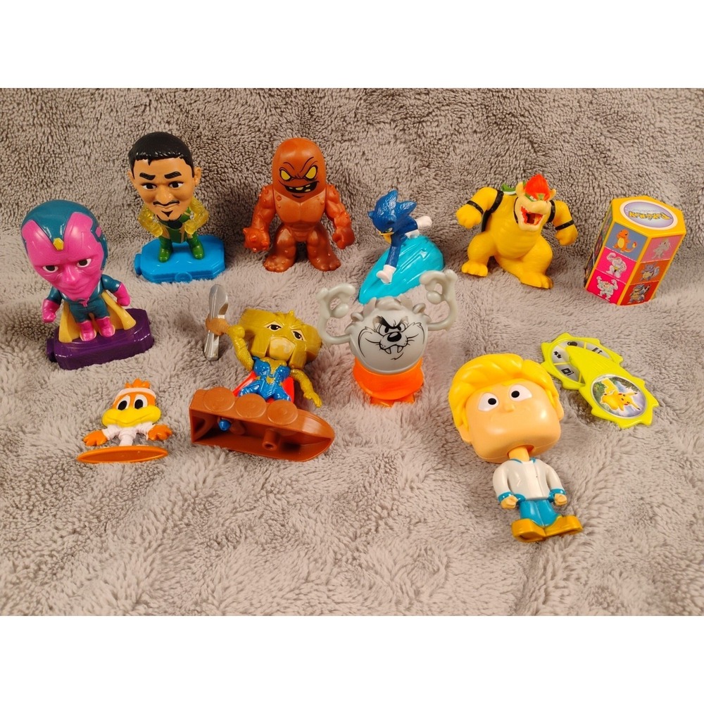 Mixed Lot 11pc Fast Food Toys McDonalds Sonic General Mills Taz Mario Marvel ETC
